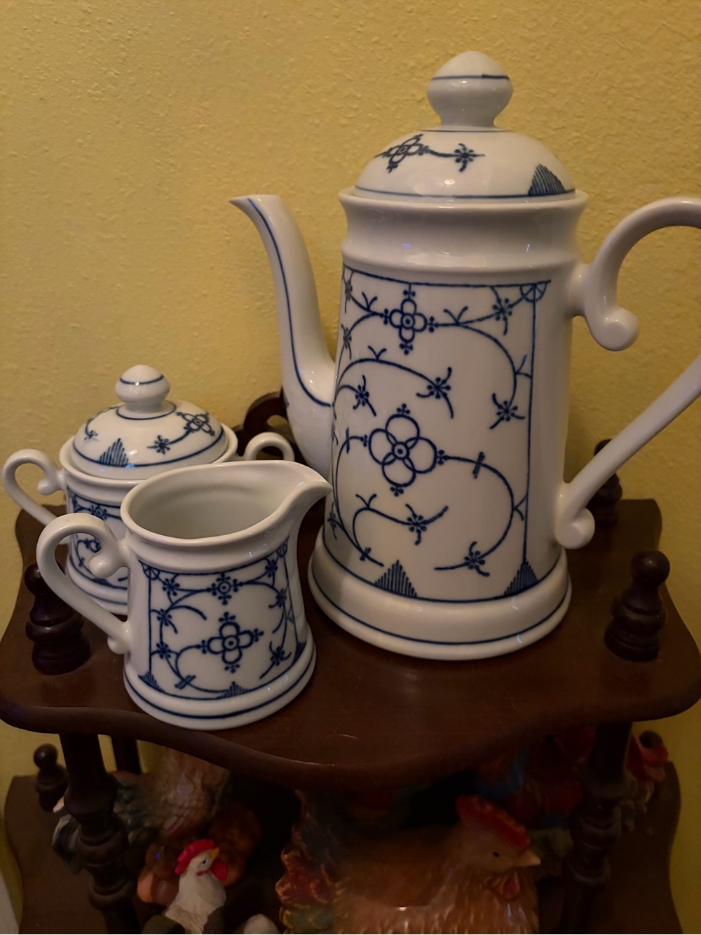 Vintage Bareuther Coffee Set - Indian Blu Strawflower Pattern